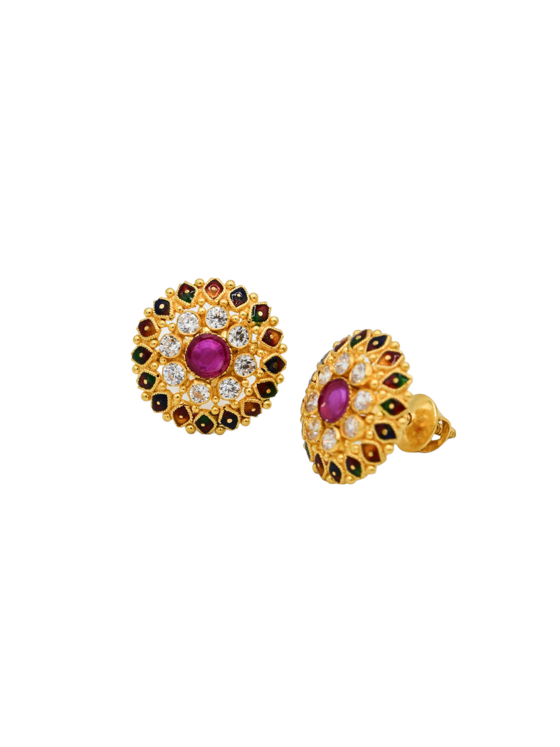 22ct Gold CZ Minakari Stud Earrings - Roop Darshan