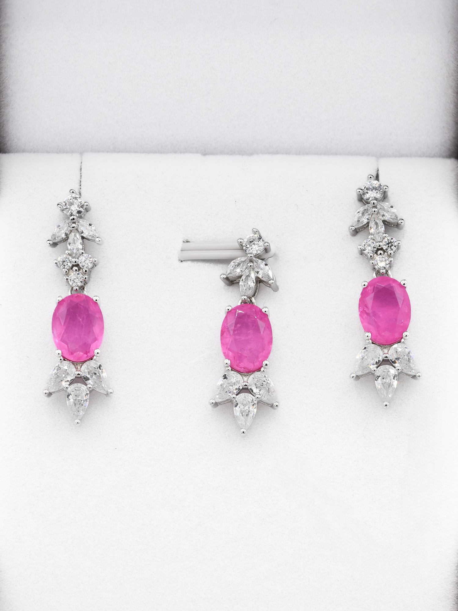 Silver Pink Stone CZ Pendant Set - Roop Darshan