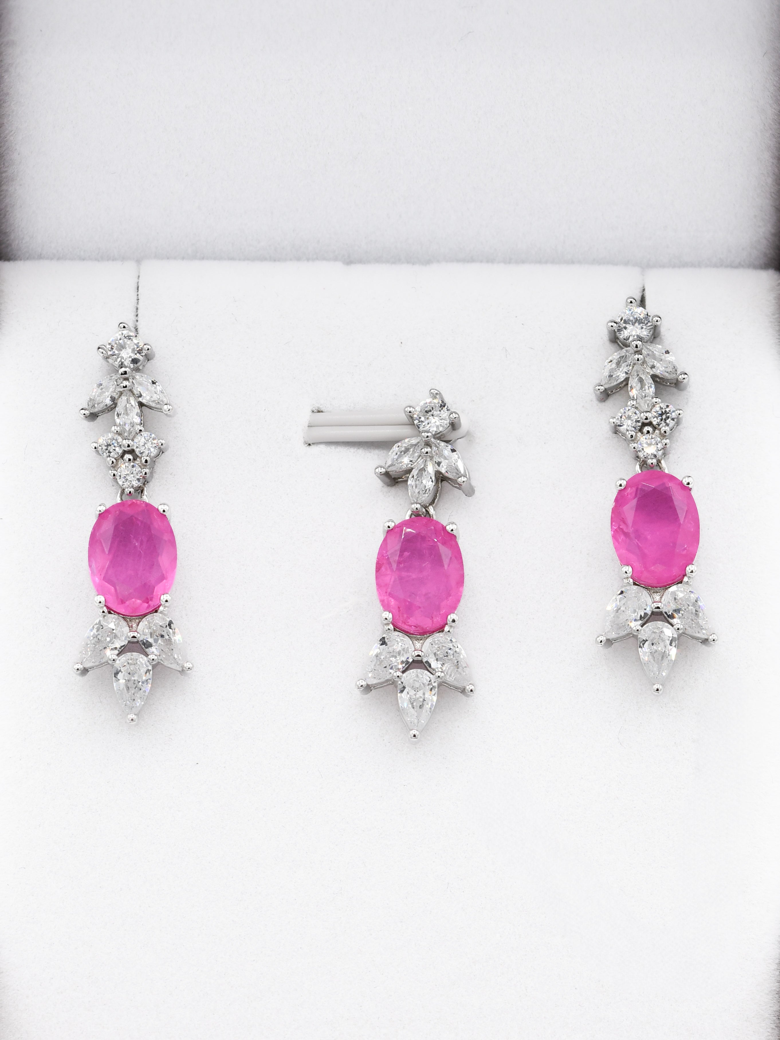 Silver Pink Stone CZ Pendant Set - Roop Darshan