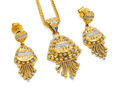 22ct Gold Two Tone Pendant Earrings Set - Roop Darshan