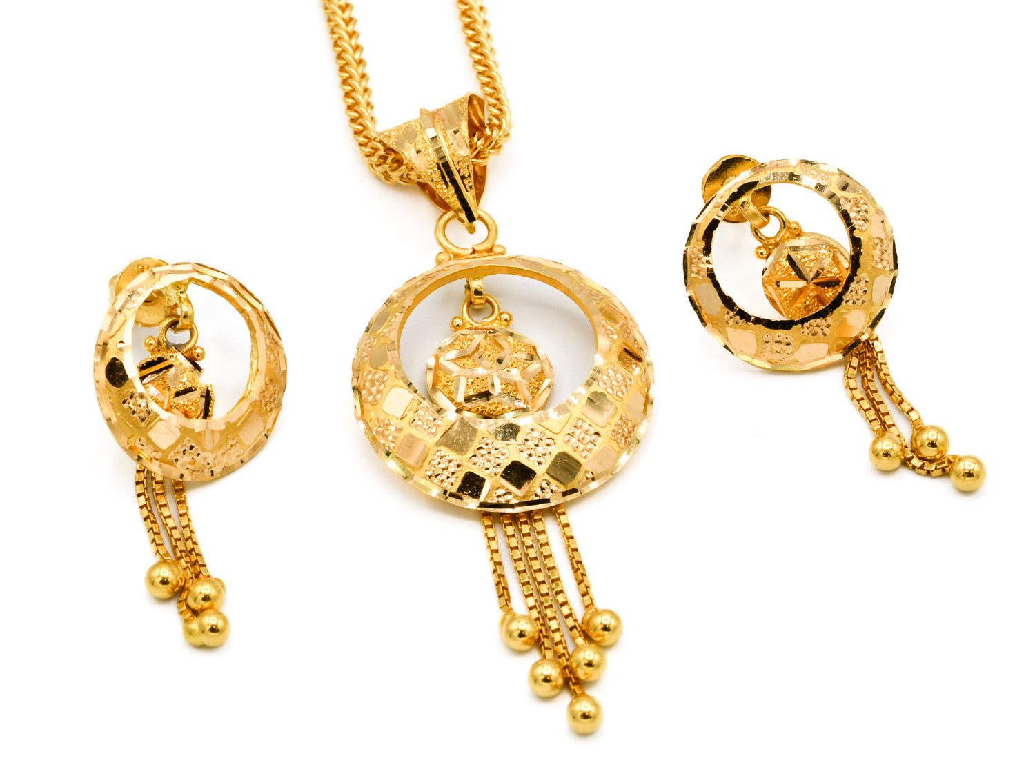 22ct Gold Pendant Earrings Set - Roop Darshan