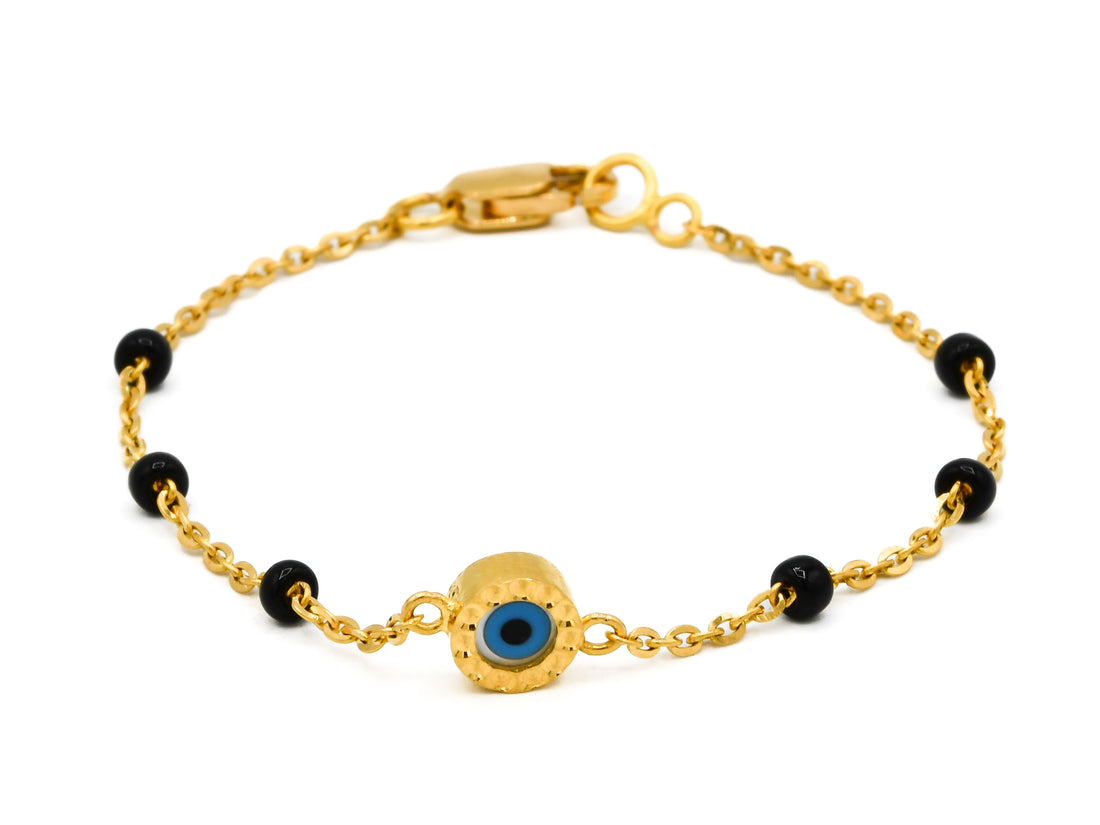 22ct Gold Black Beads Evil Eye 1PC Baby Bracelet - Roop Darshan