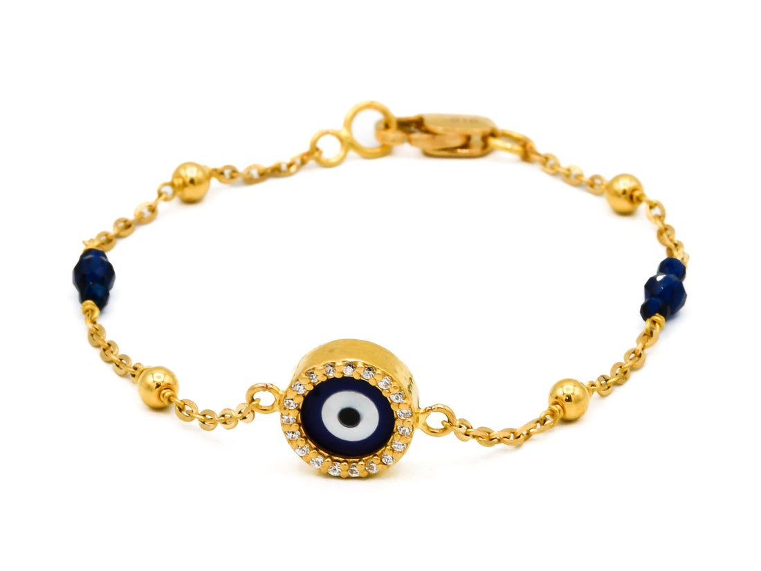 22ct Gold Black Beads CZ Evil Eye 1PC Baby Bracelet - Roop Darshan