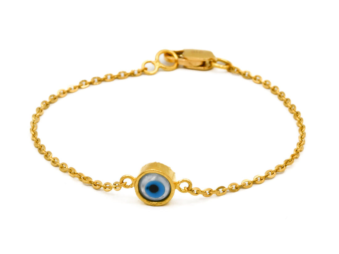 22ct Gold Black Beads CZ Evil Eye 1PC Baby Bracelet - Roop Darshan