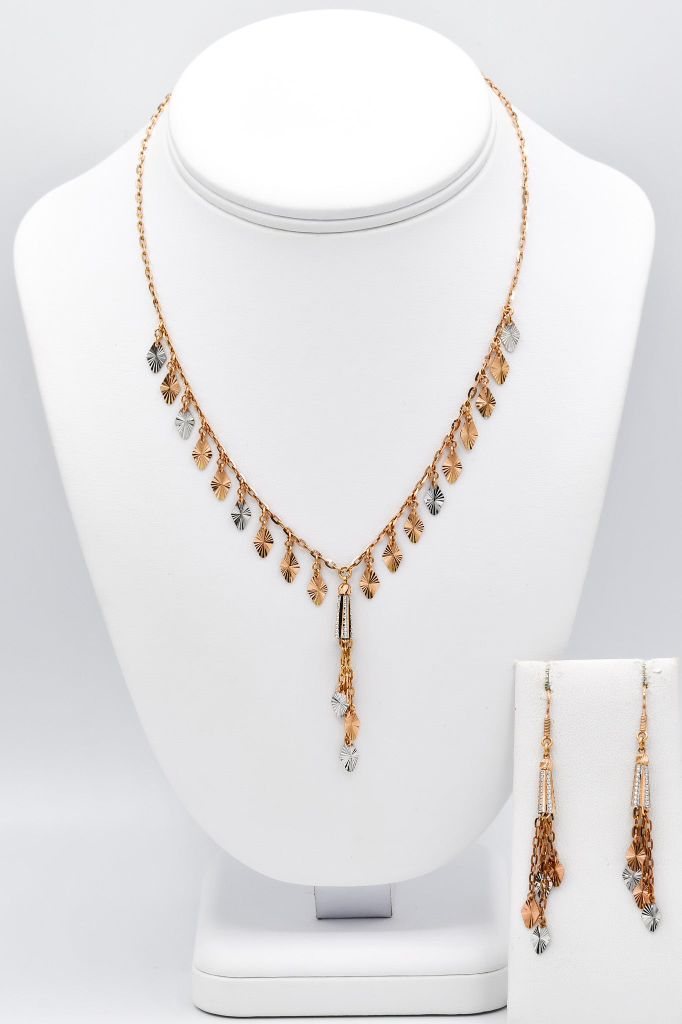 18ct Rose Gold Two Tone Necklace Set - Roop Darshan