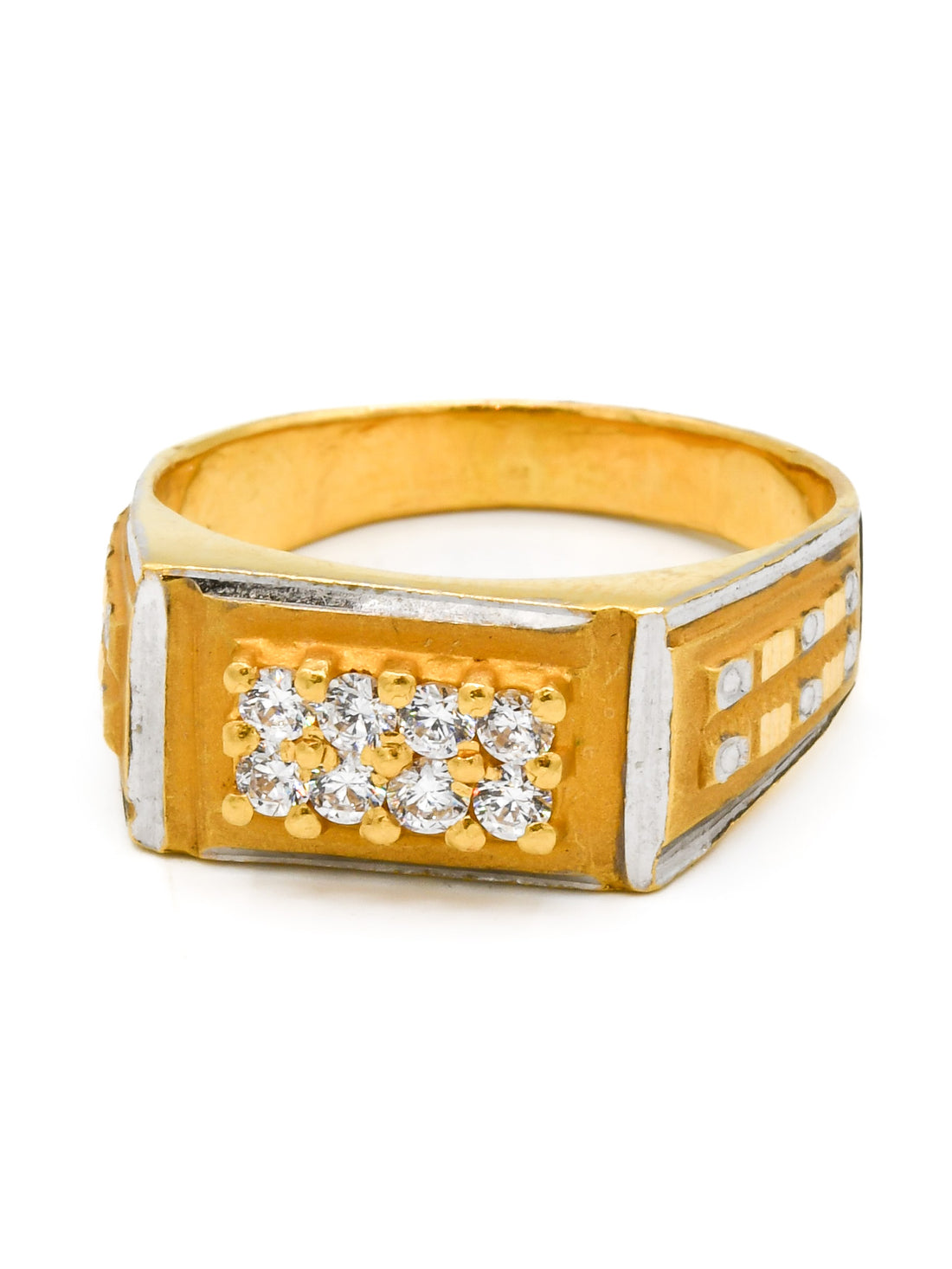 22ct Gold Two Tone CZ Mens Ring - Roop Darshan