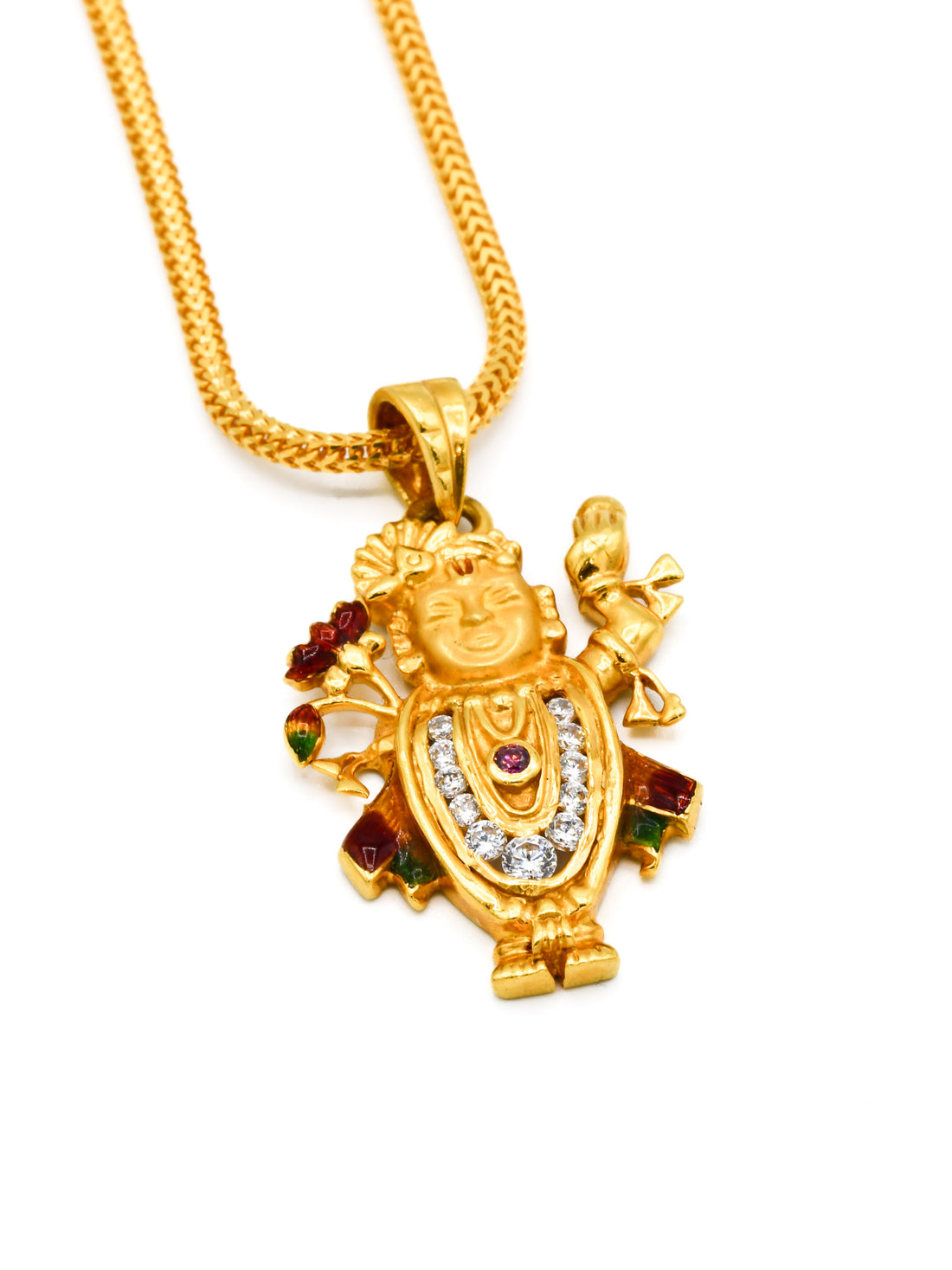 22ct Gold CZ Mina Shrinathji Pendant - Roop Darshan