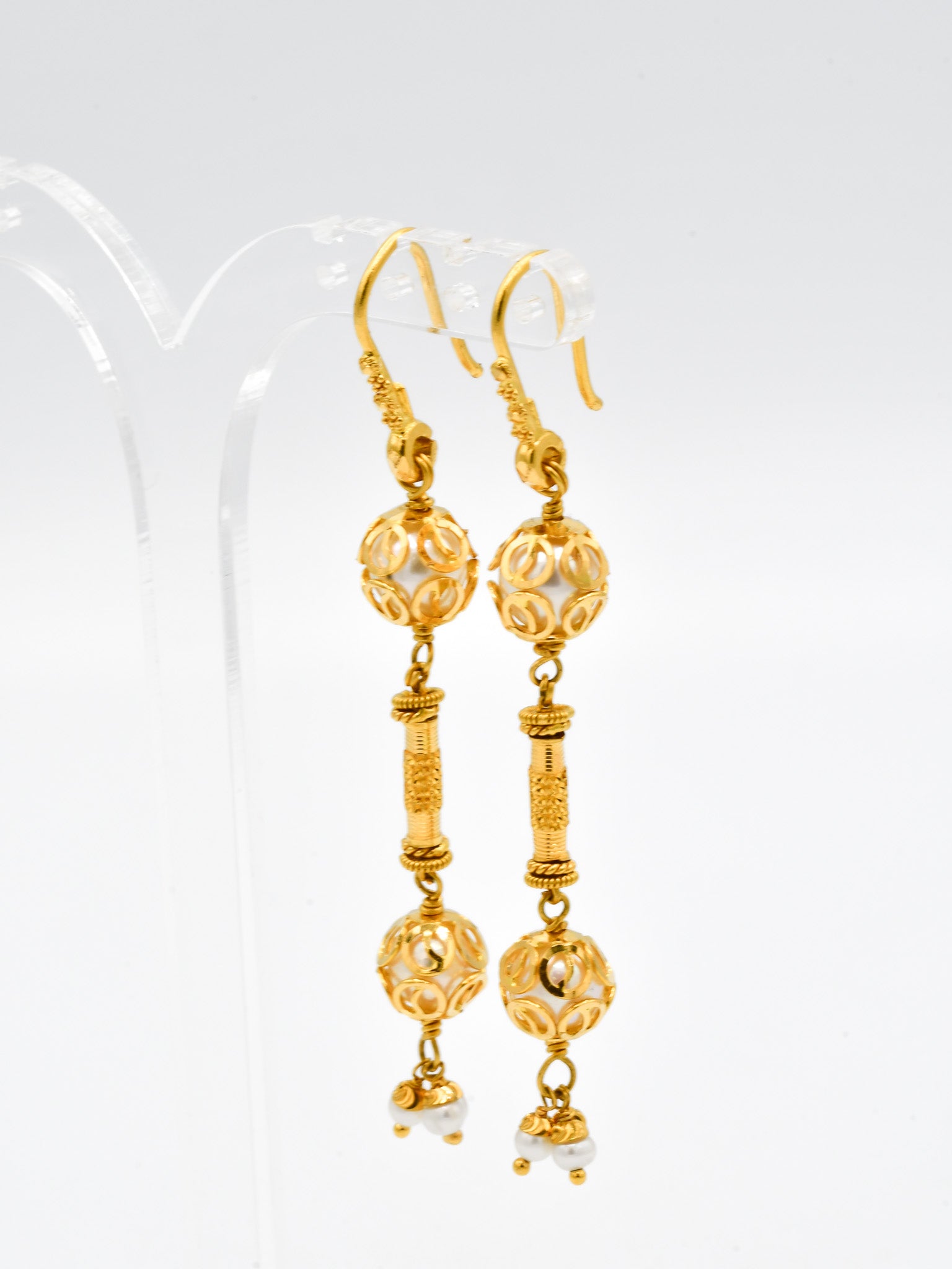 22ct Gold Pearl Drop Earrings - Roop Darshan