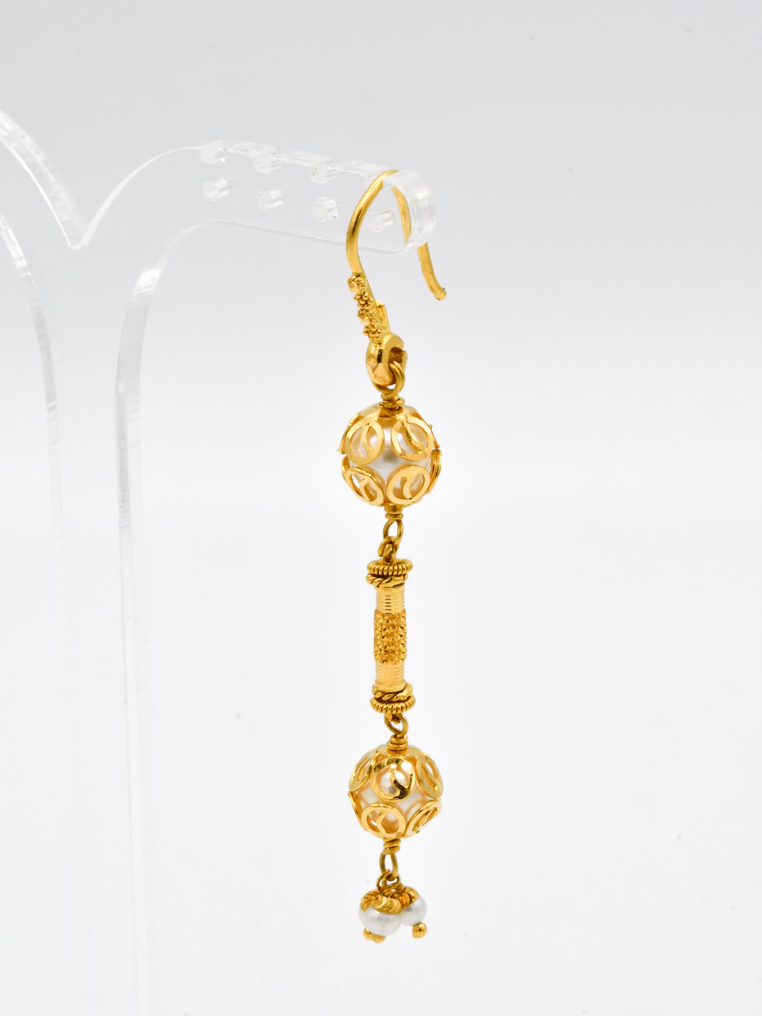 22ct Gold Pearl Drop Earrings - Roop Darshan