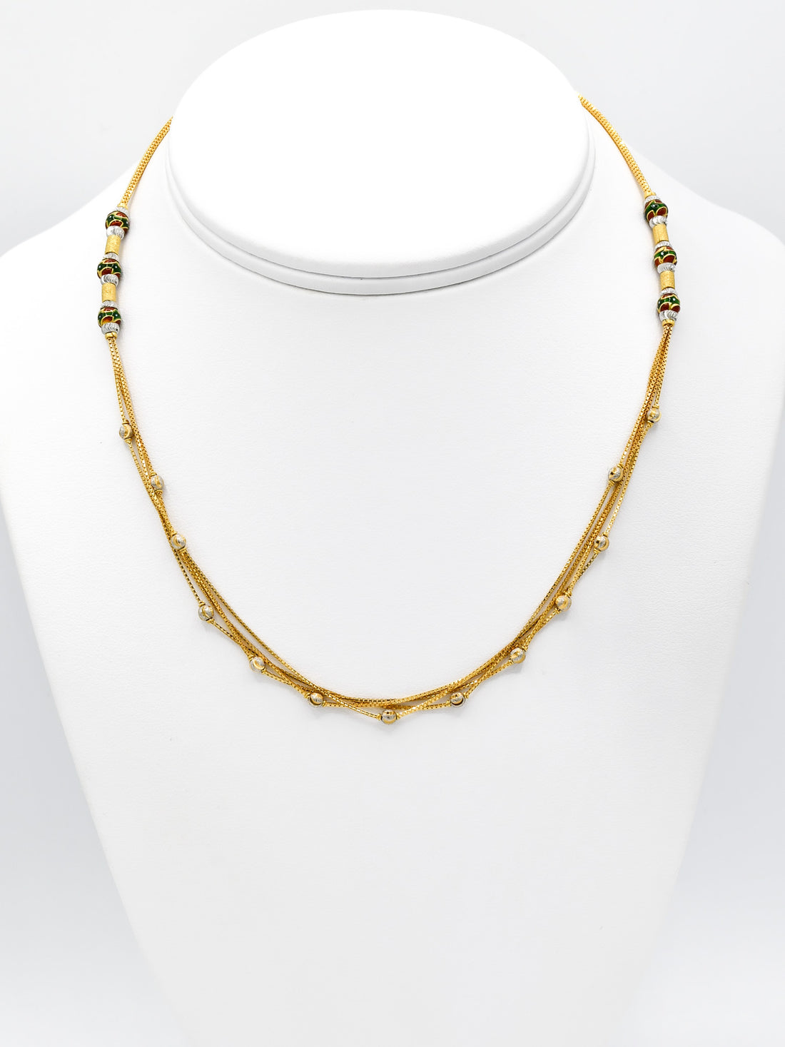 22ct Gold Two Tone Mina Ball 4 Row Fancy Chain - Roop Darshan