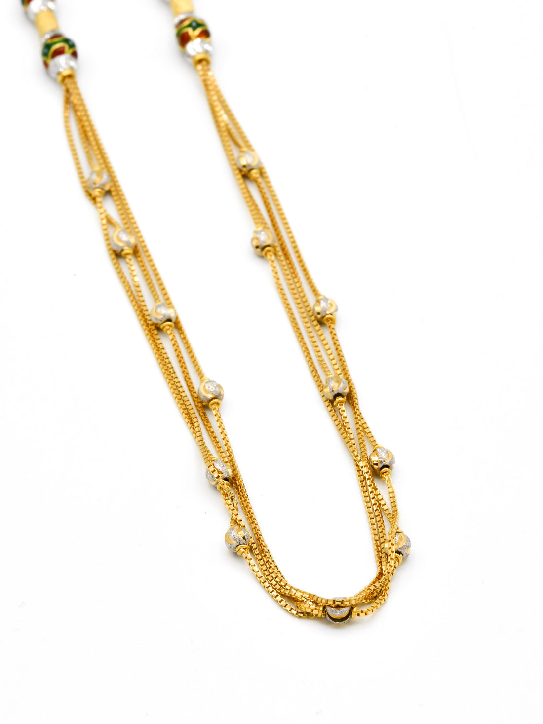 22ct Gold Two Tone Mina Ball 4 Row Fancy Chain - Roop Darshan