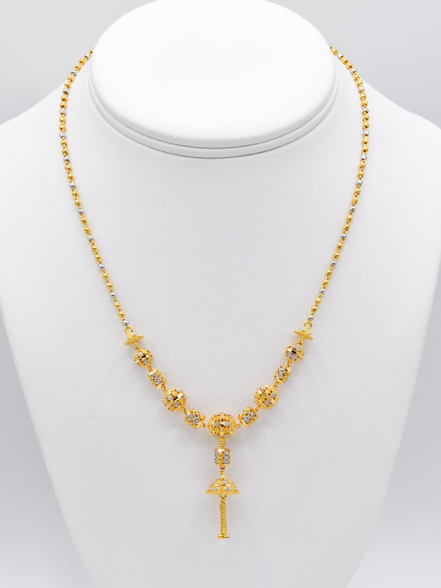 22ct Gold Two Tone Ball Necklace Set - Roop Darshan