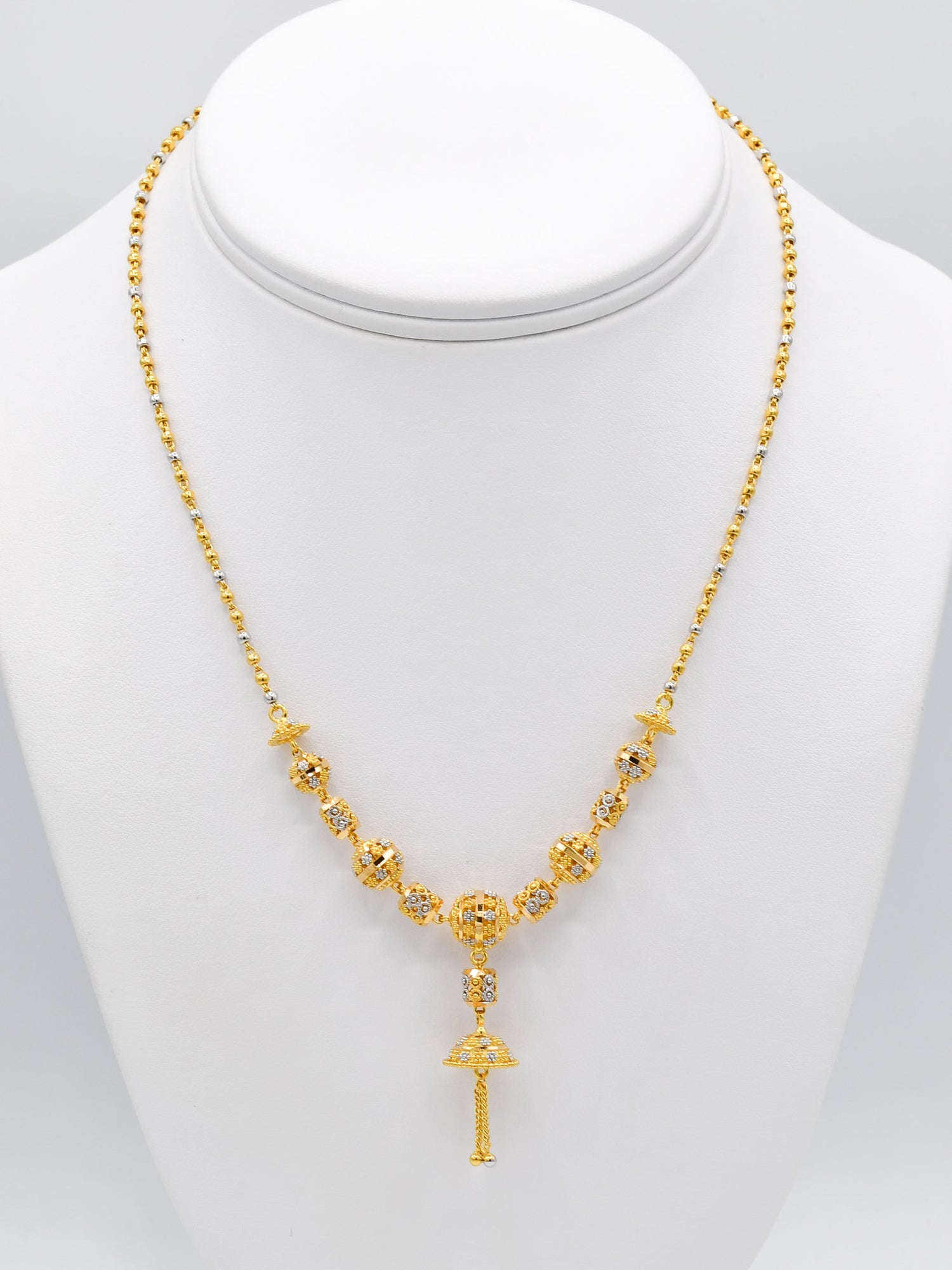 22ct Gold Two Tone Ball Necklace Set - Roop Darshan