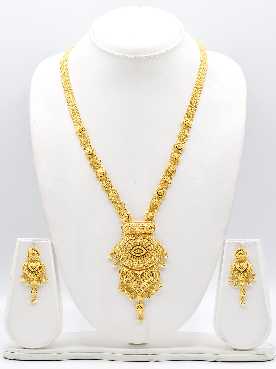 22ct Gold Long Filigree Necklace Set - Roop Darshan