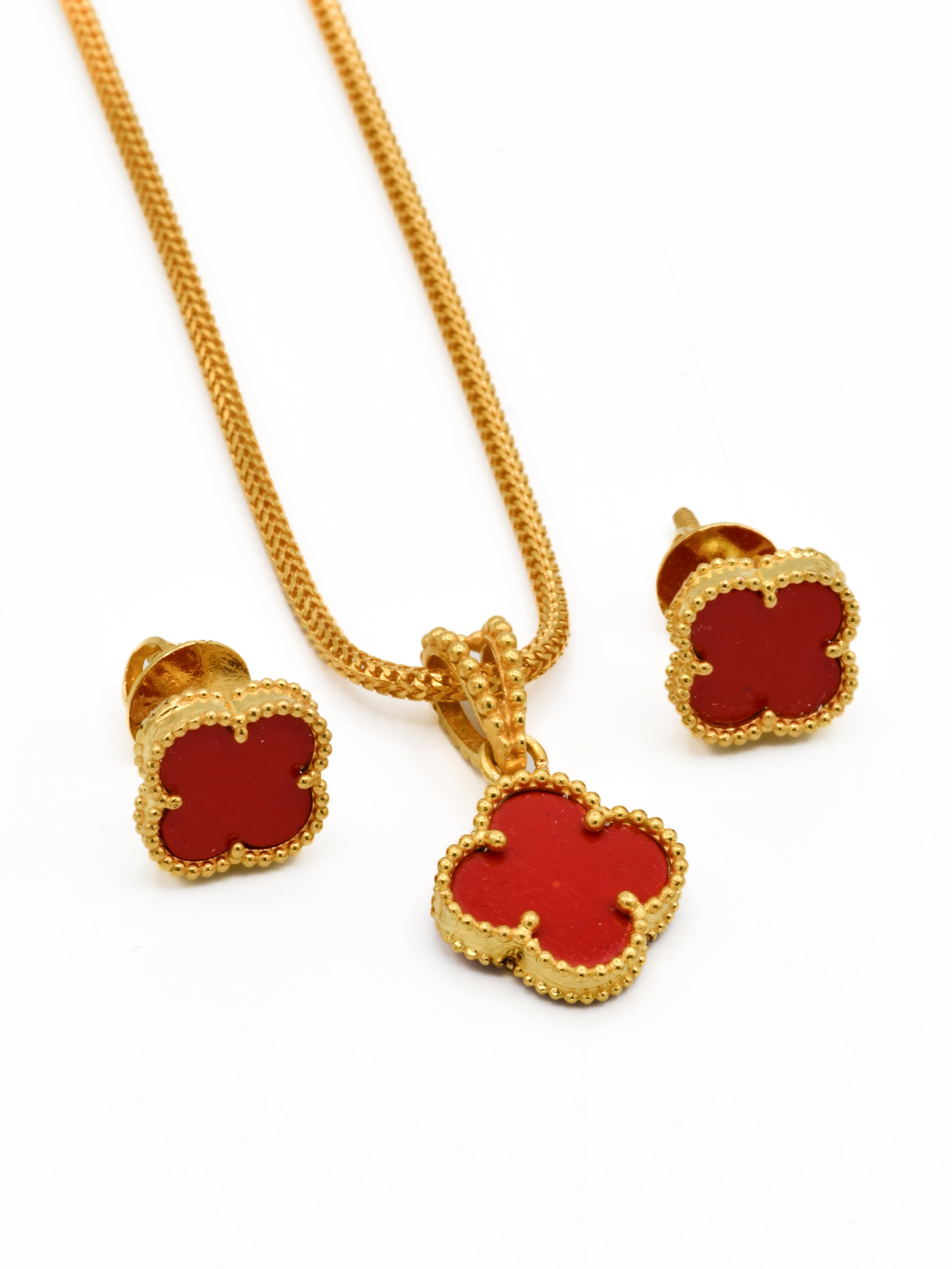 22ct Gold Red Flower Pendant Set - Roop Darshan