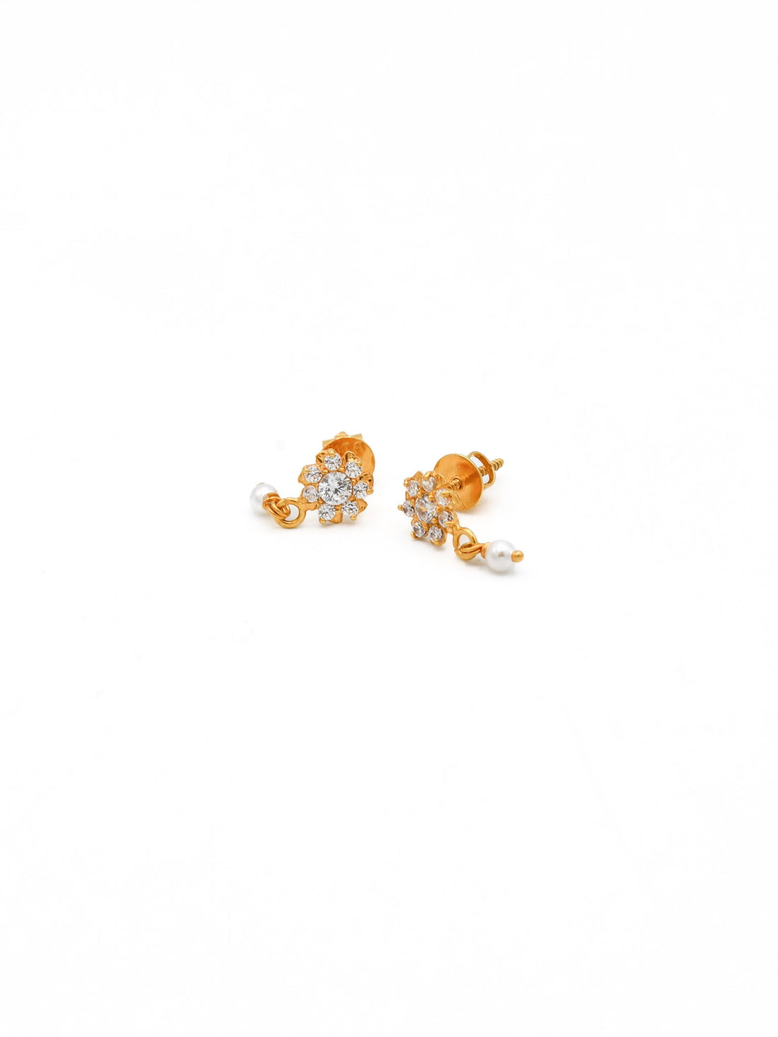 22ct Gold CZ Pearl Stud Earrings - Roop Darshan