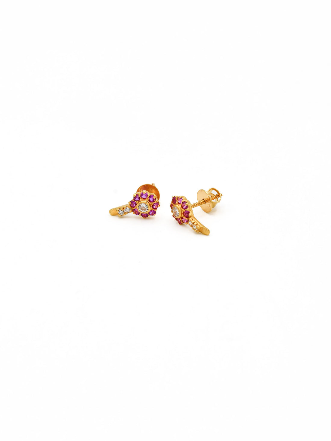22ct Gold Pink CZ Stud Earrings - Roop Darshan