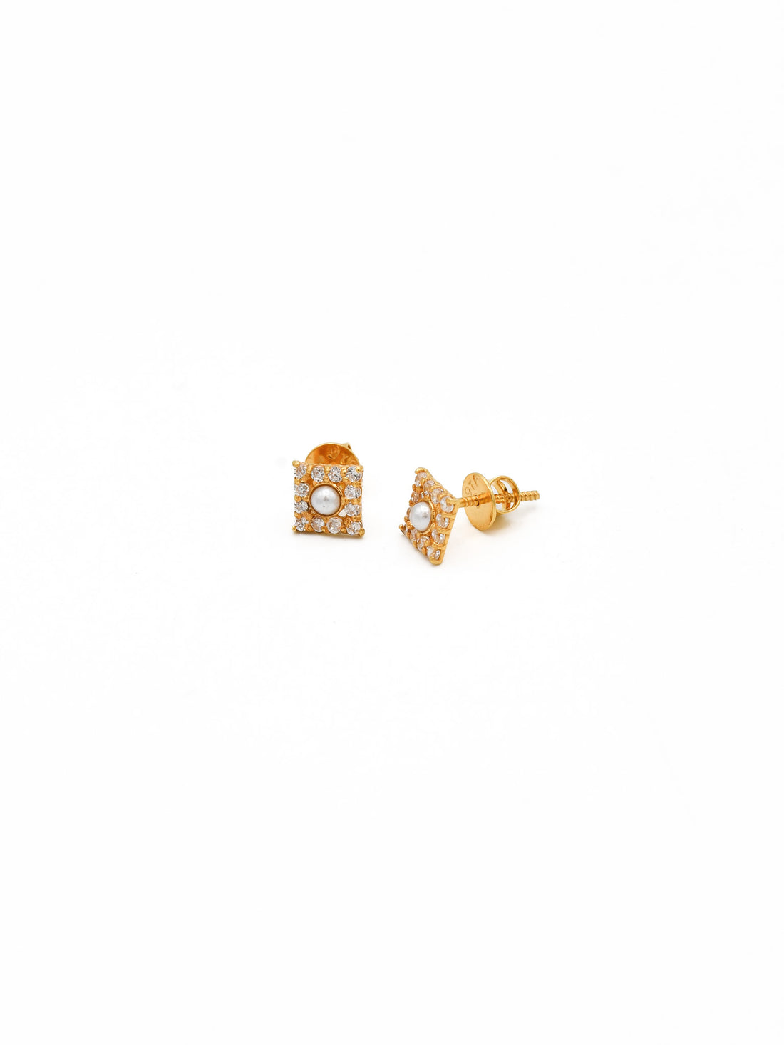 22ct Gold CZ Pearl Stud Earrings - Roop Darshan
