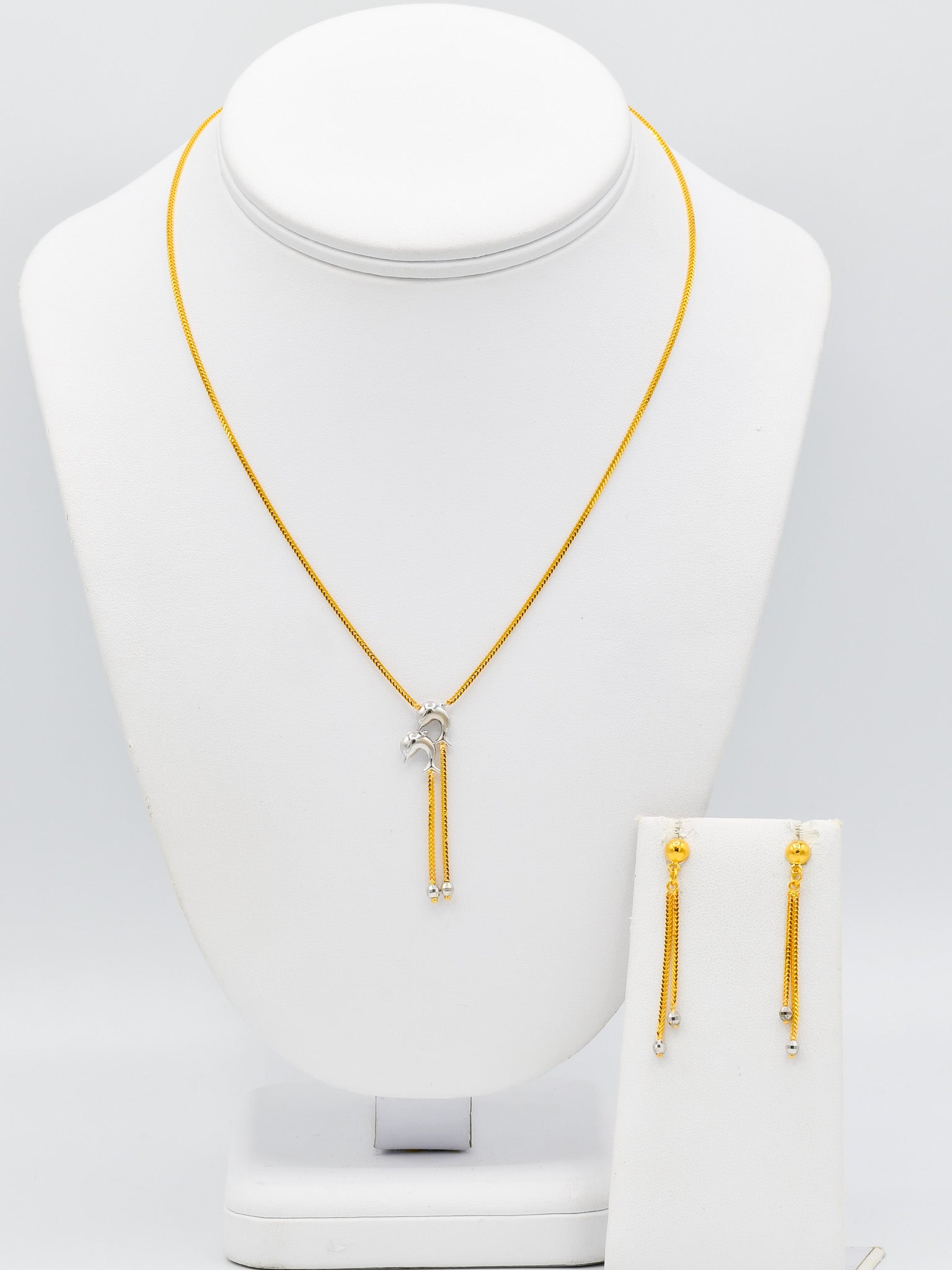 22ct Gold Two Tone Dolphine Necklace Set - Roop Darshan