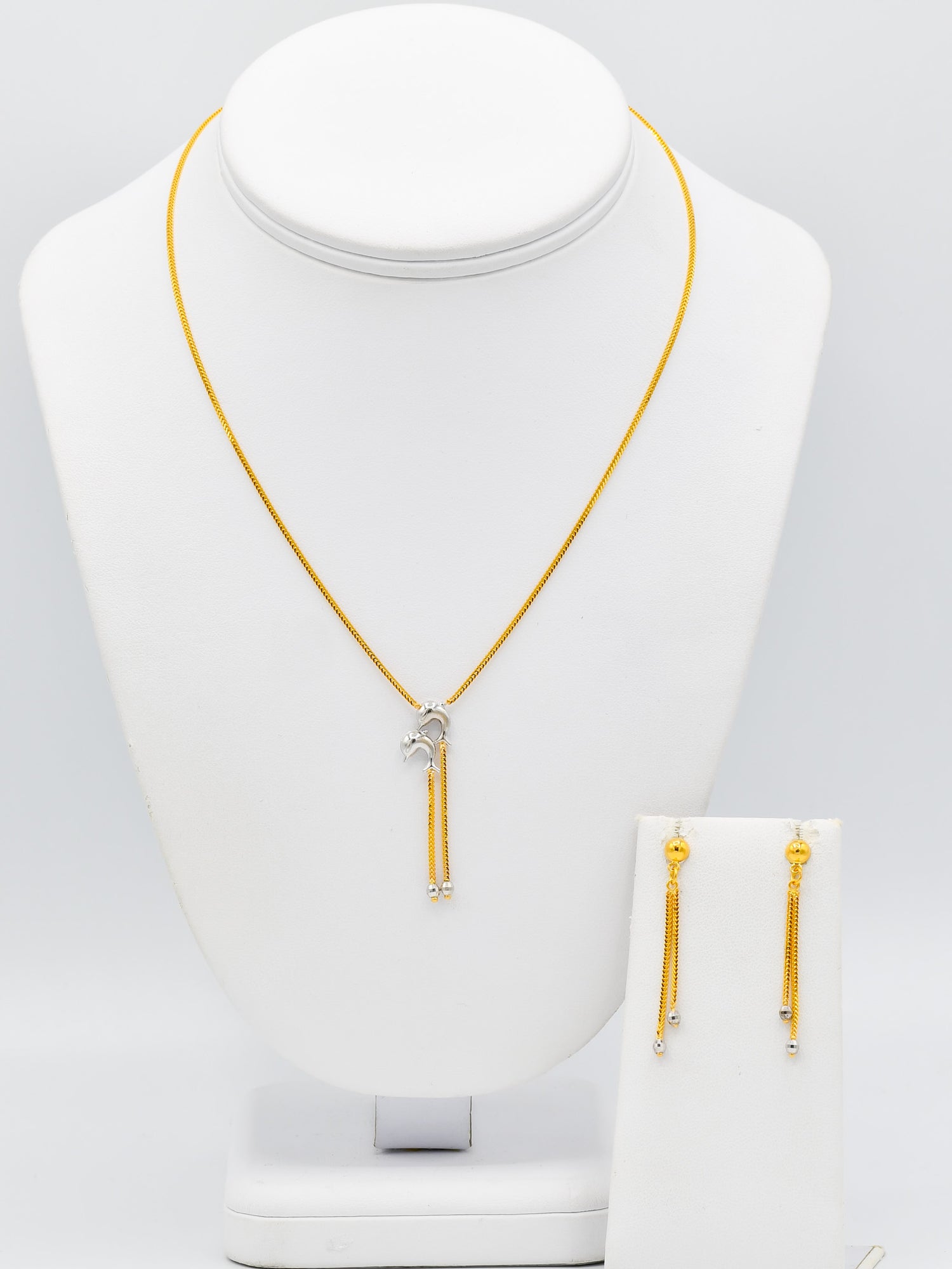 22ct Gold Two Tone Dolphine Necklace Set - Roop Darshan
