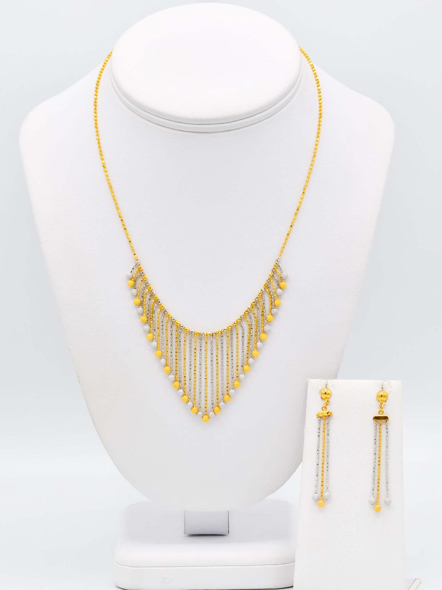 22ct Gold Two Tone Ball Drop Necklace Set - Roop Darshan