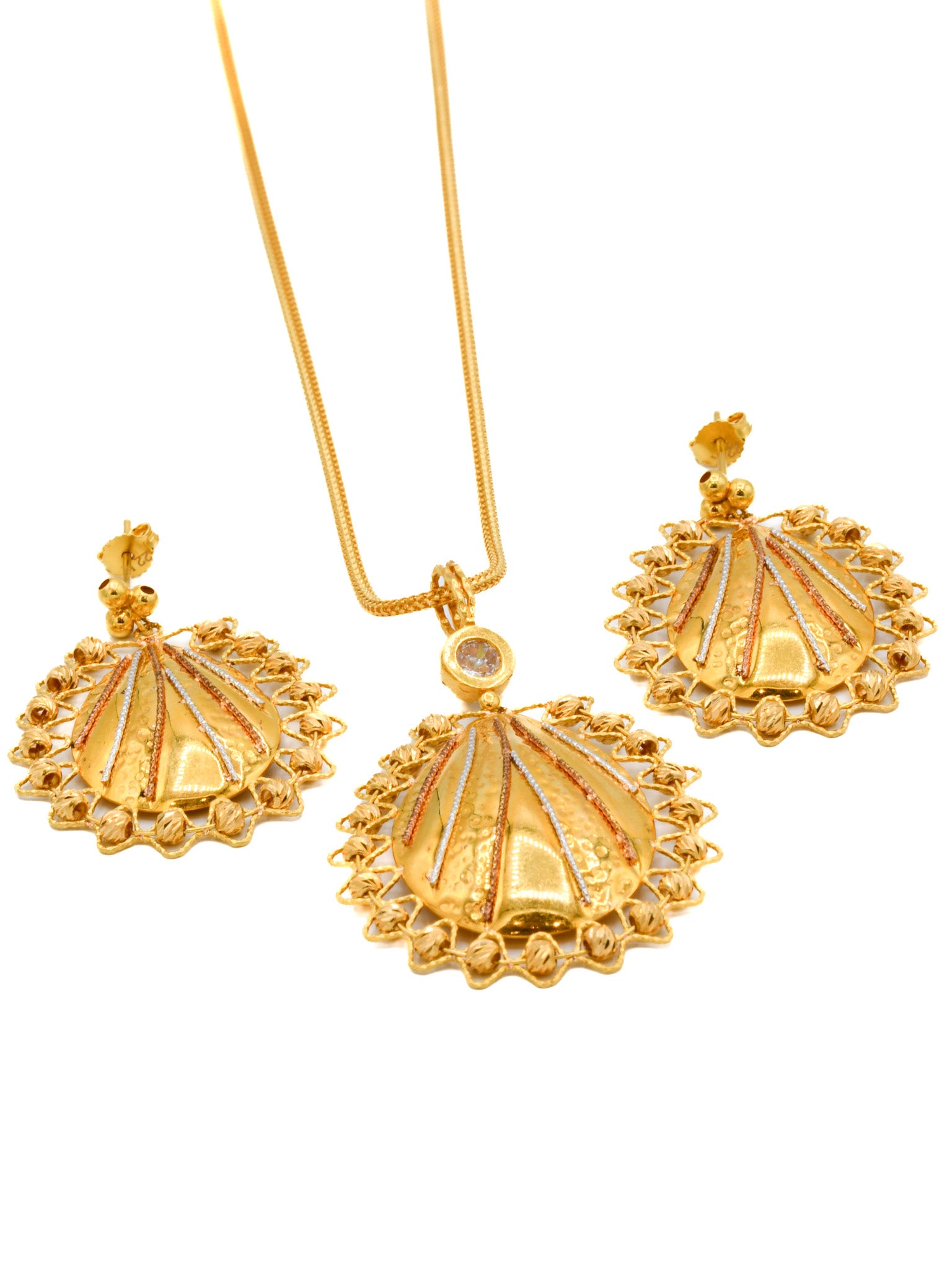 22ct Rose Gold Pendant Earring Set - Roop Darshan