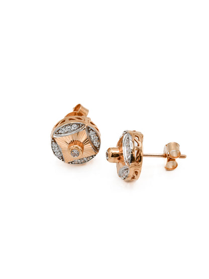 18ct Rose Gold Two Tone CZ Pendant Earring Set - Roop Darshan