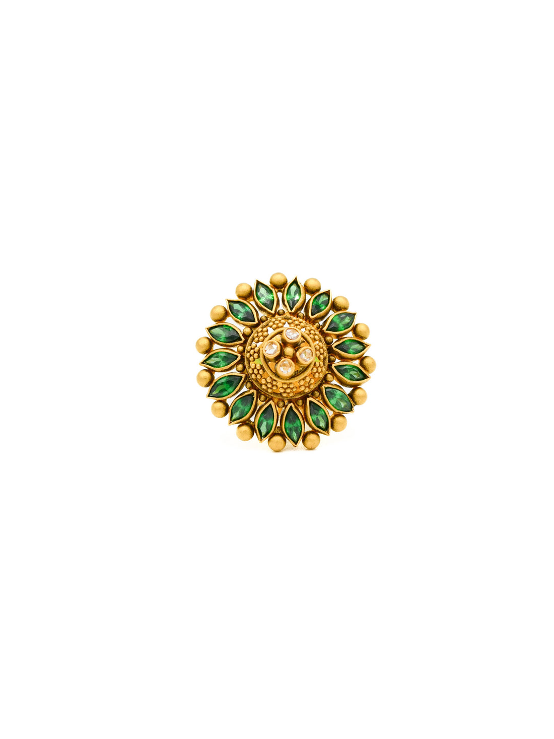 22ct Gold Green CZ Antique Stud Earrings - Roop Darshan