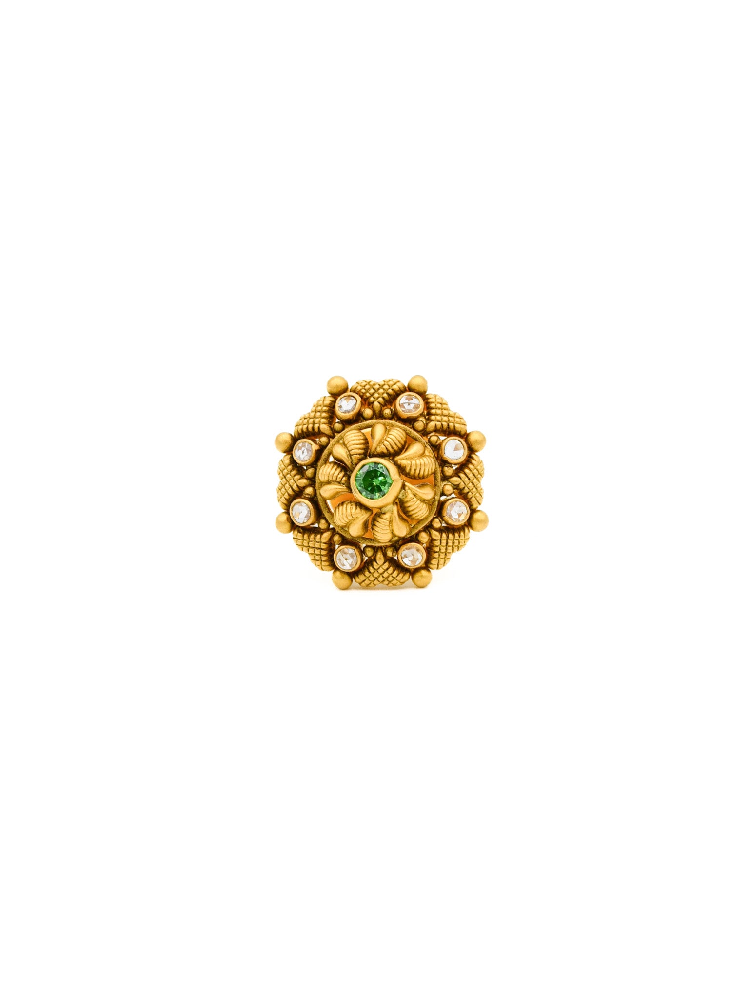 22ct Gold Green CZ Antique Stud Earrings - Roop Darshan