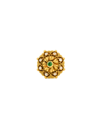22ct Gold Green CZ Antique Stud Earrings - Roop Darshan