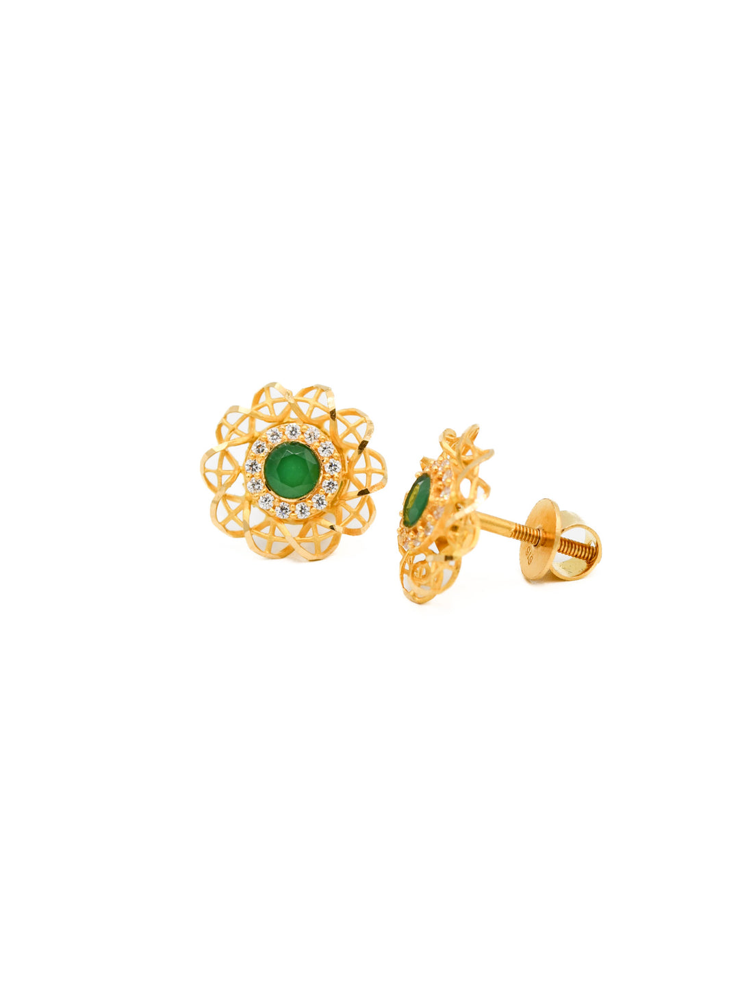 22ct Gold Green CZ Stud Earrings - Roop Darshan