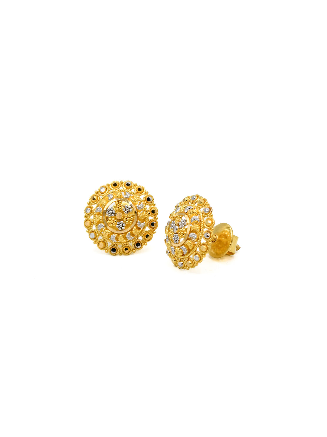 22ct Gold Two Tone Stud Earrings - Roop Darshan