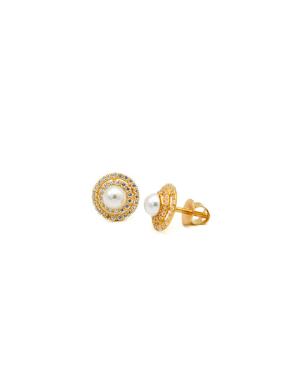 22ct Gold CZ Pearl Stud Earrings - Roop Darshan