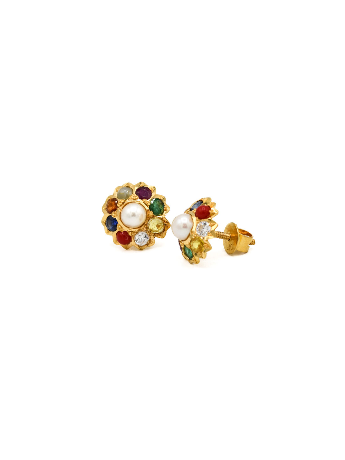 22ct Gold Navratna Stud Earrings - Roop Darshan