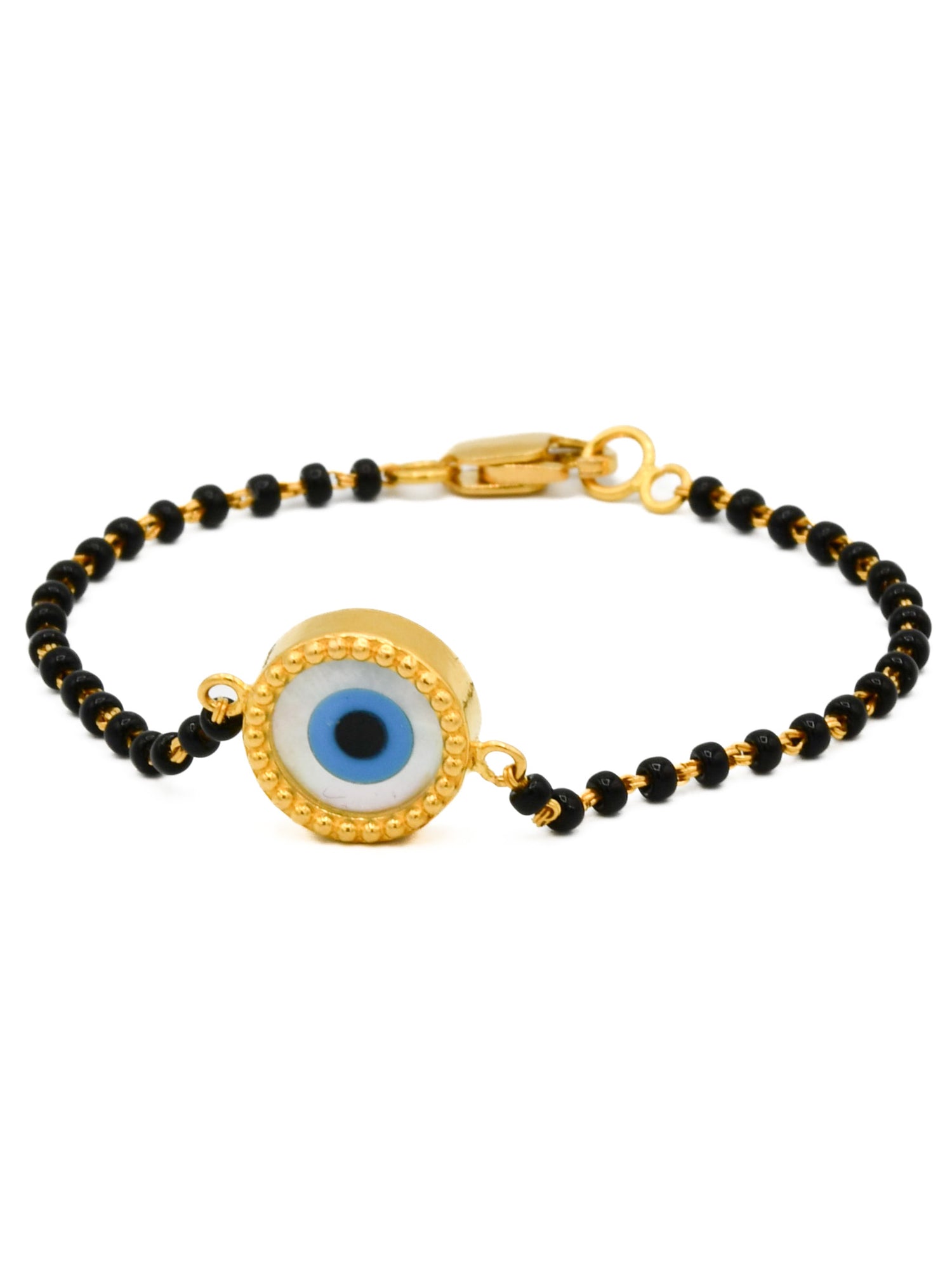 22ct Gold Black Beads Evil Eye Bracelet - Roop Darshan