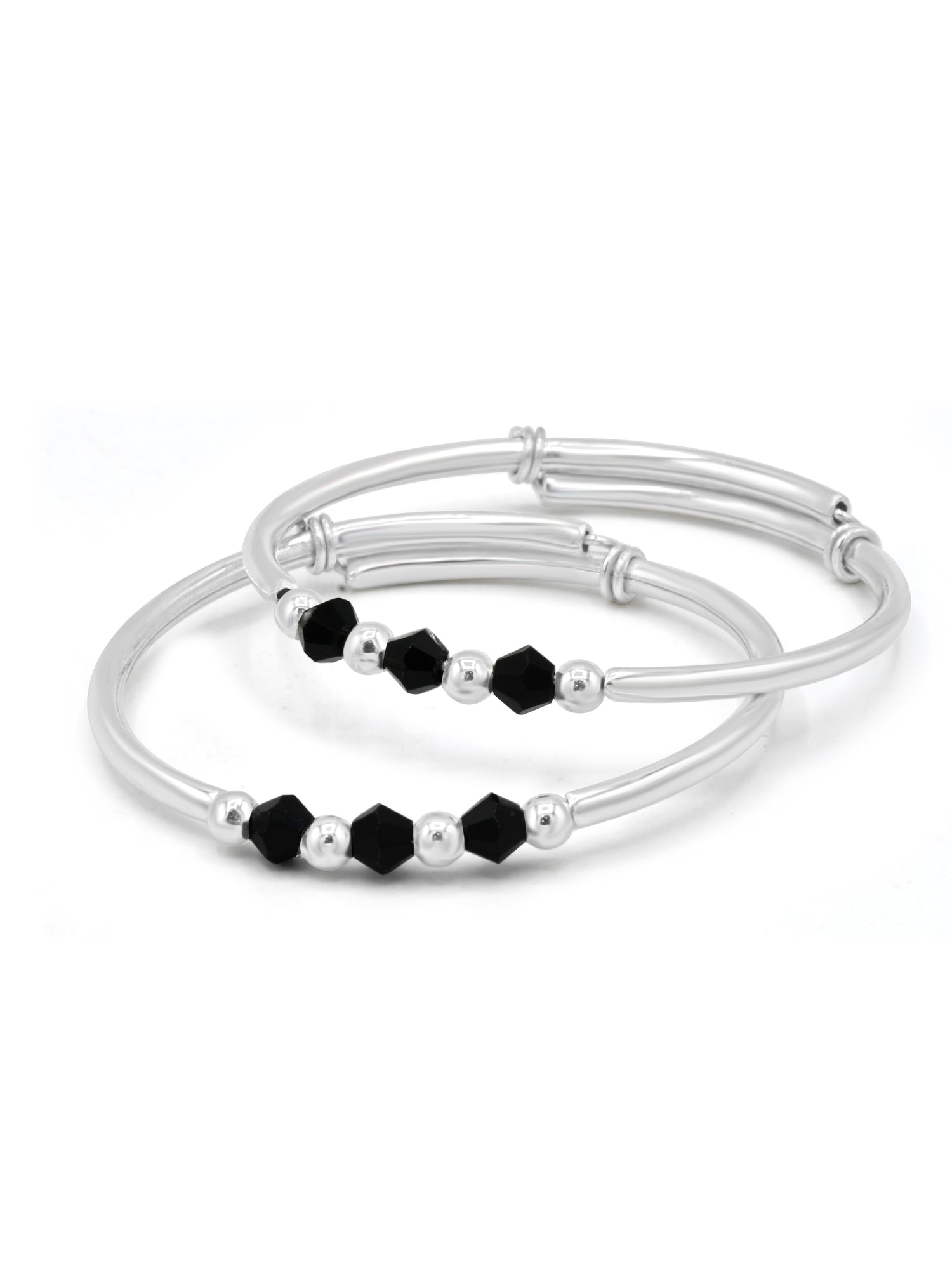 Silver Black Beads Pair Adjustable Baby Bangle - Roop Darshan