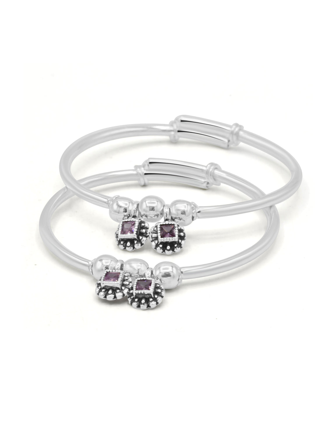 Silver Pair Adjustable Baby Bangle - Roop Darshan