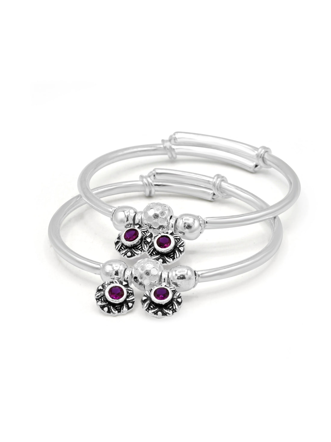 Silver Pair Adjustable Baby Bangle - Roop Darshan