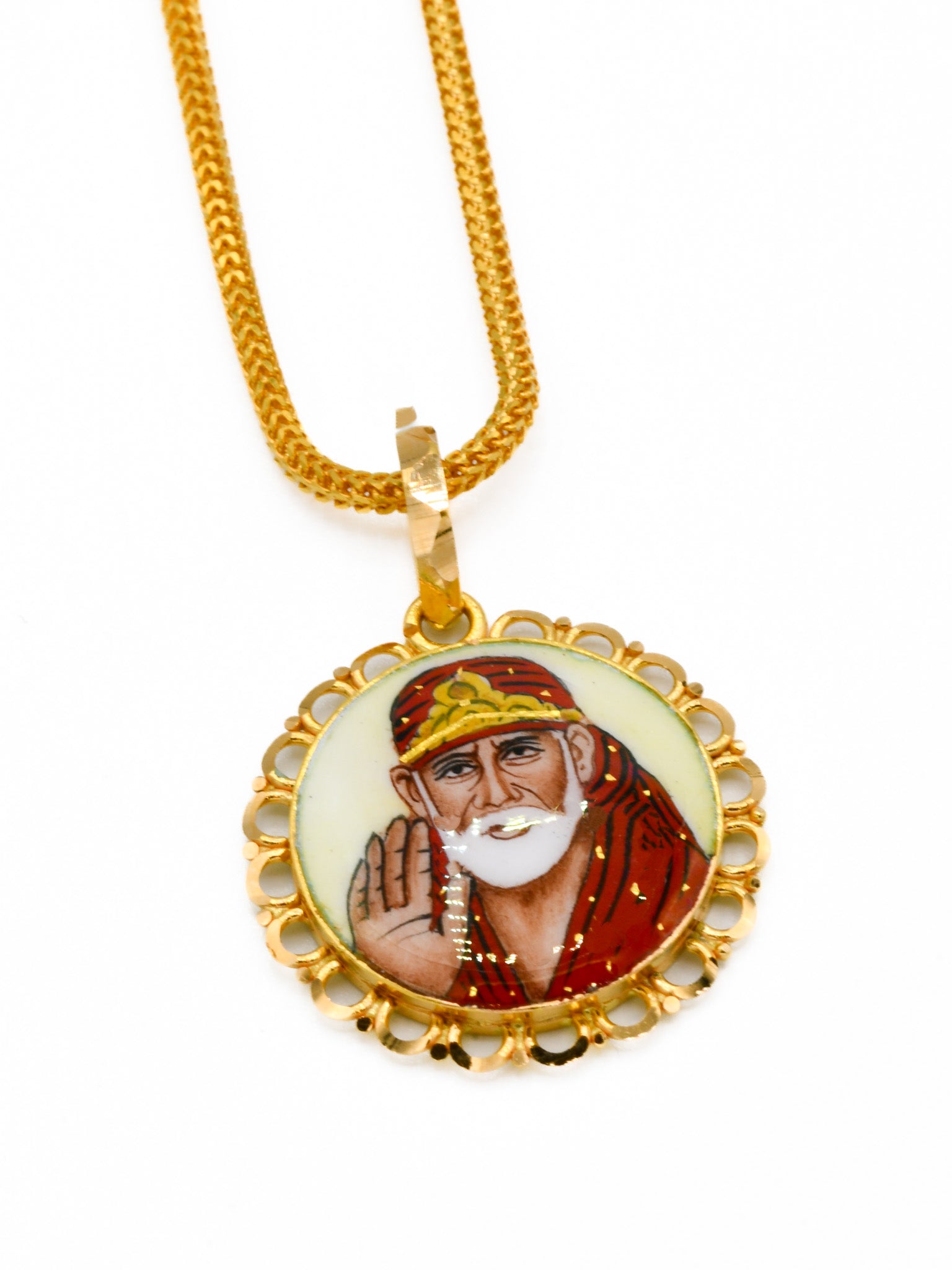 22ct Gold Minakari Sai Baba Pendant - Roop Darshan