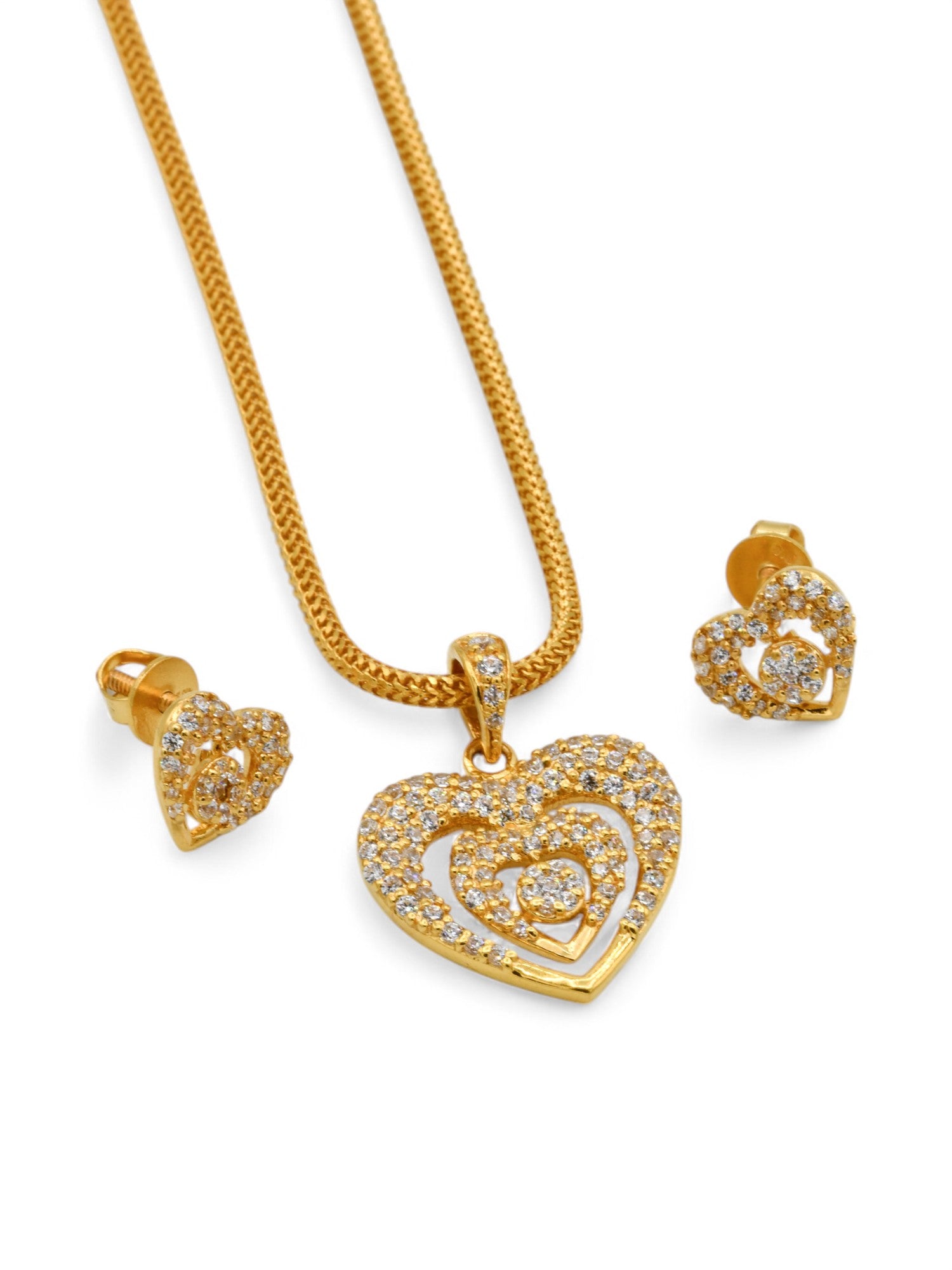 22ct Gold CZ Heart Pendant Set - Roop Darshan