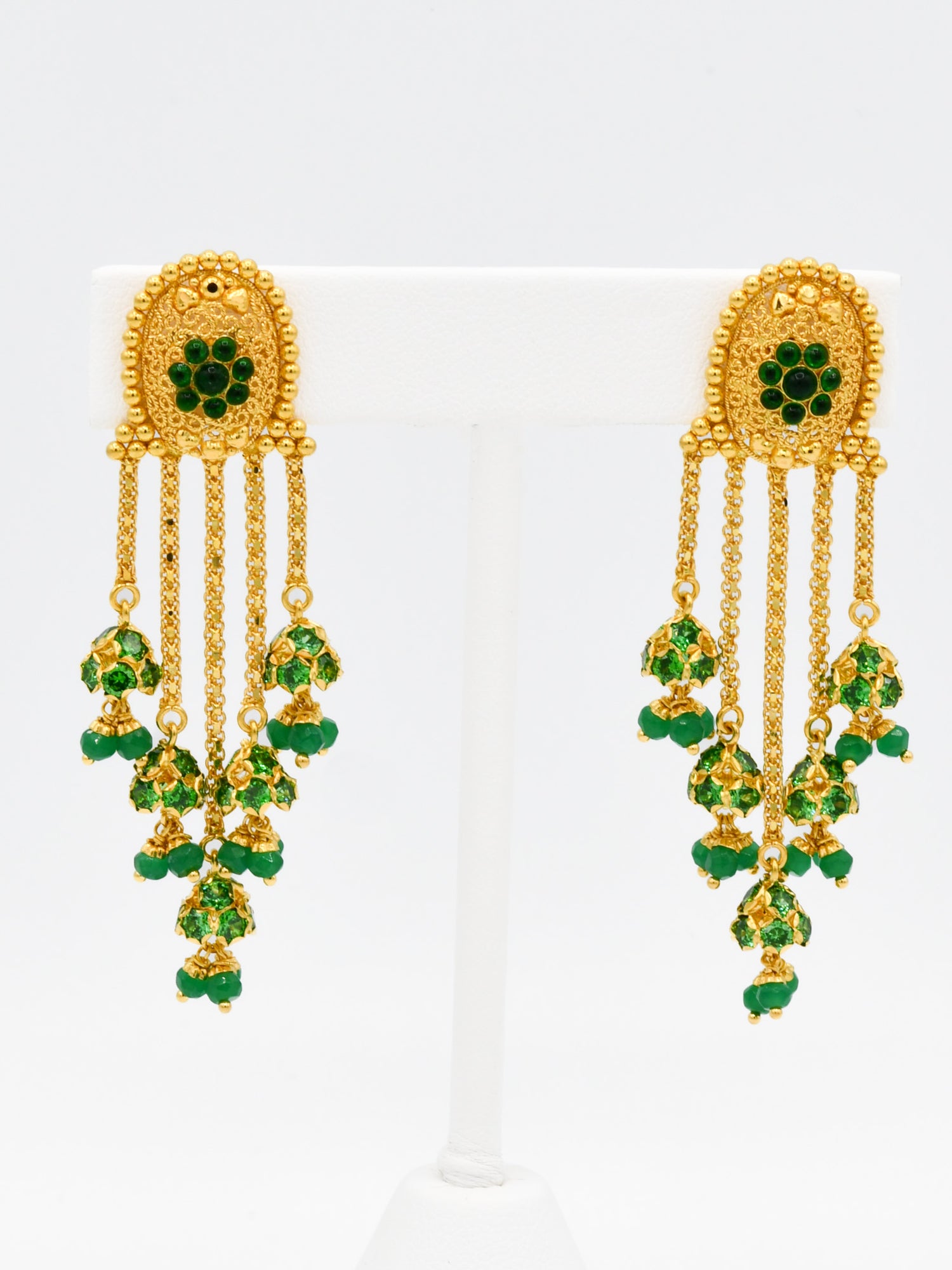 22ct Gold Green CZ Jhumki Earrings - Roop Darshan