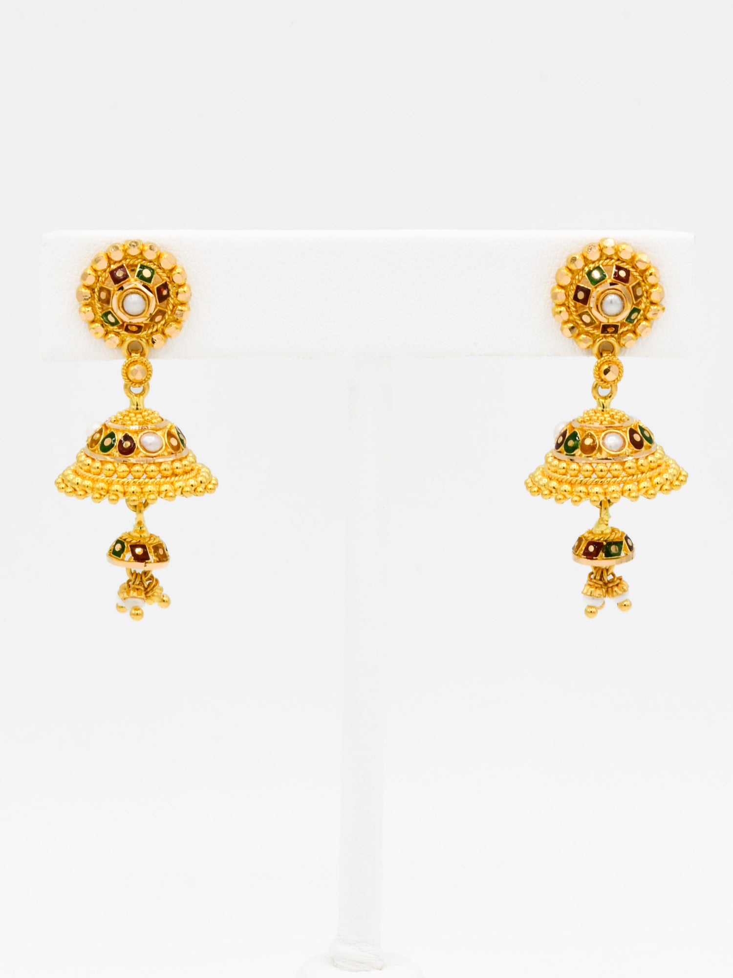 22ct Gold Pearl Minakari Jhumki Earrings - Roop Darshan