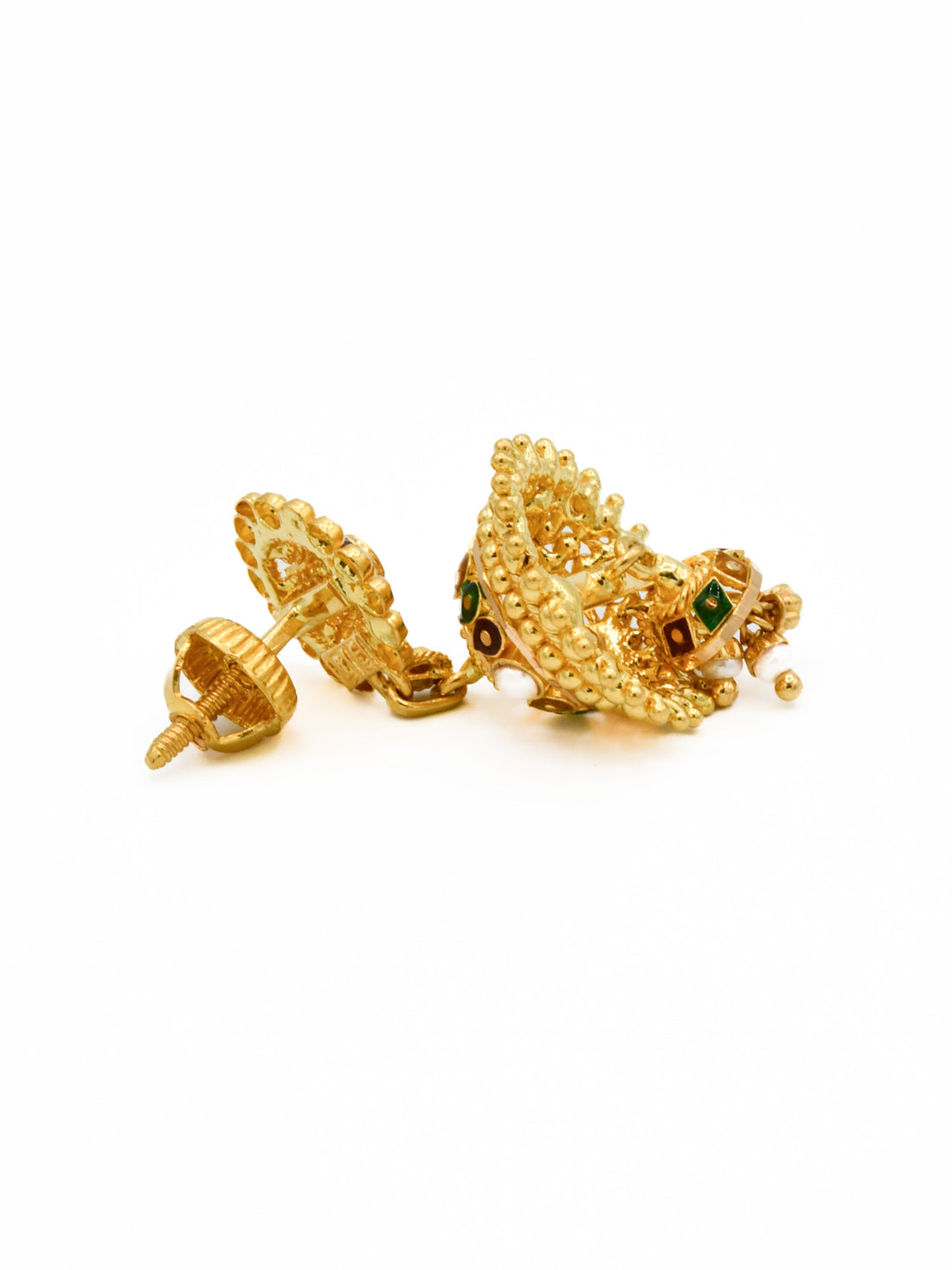 22ct Gold Pearl Minakari Jhumki Earrings - Roop Darshan