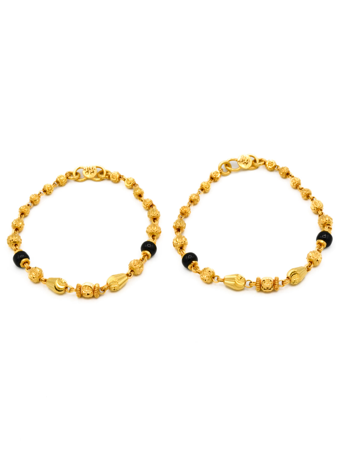22ct Gold Black Beads Ball Pair Baby Bracelet - Roop Darshan