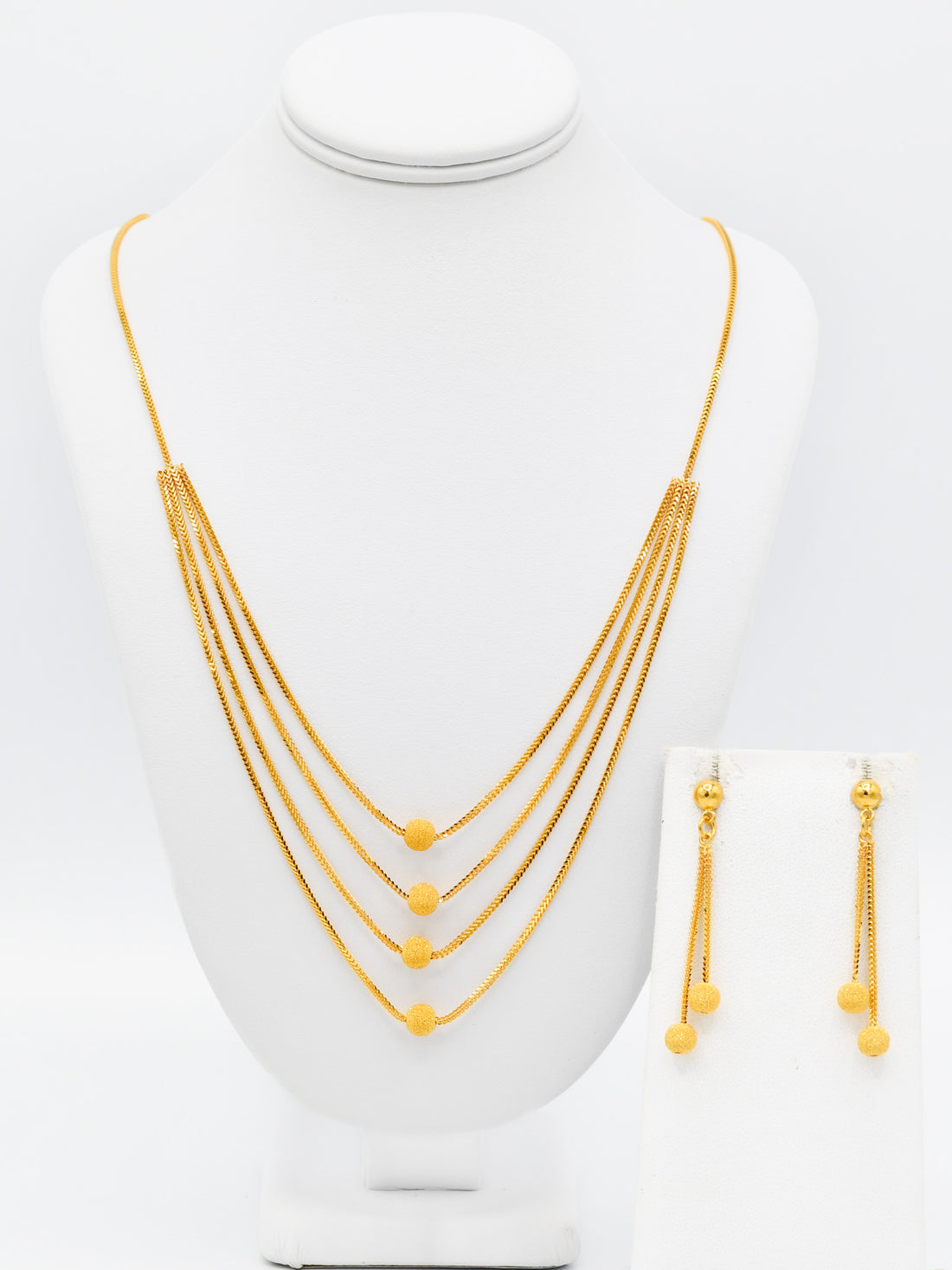 22ct Gold Ball 4 Row Necklace Set - Roop Darshan