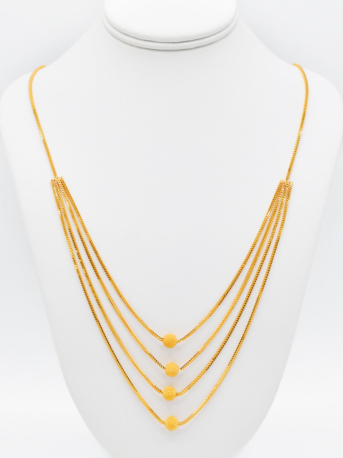 22ct Gold Ball 4 Row Necklace Set - Roop Darshan
