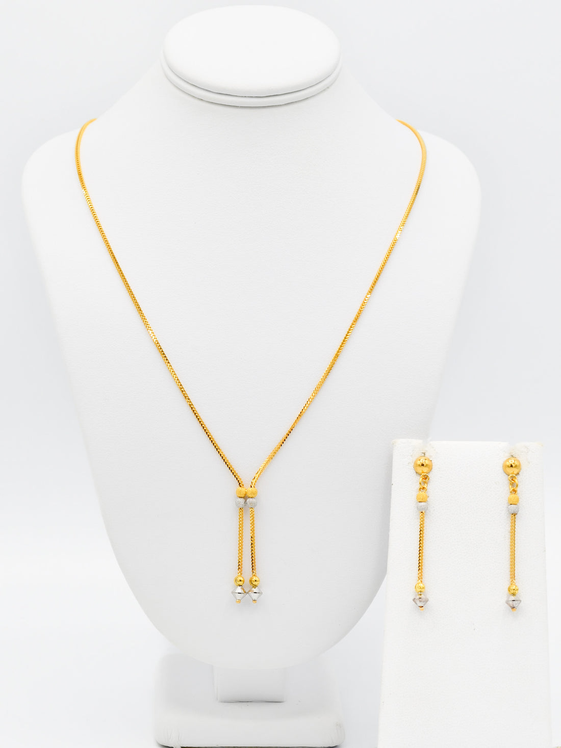 22ct Gold Two Tone Ball Necklace Set - Roop Darshan