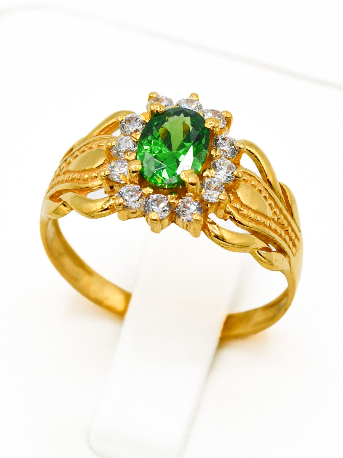 22ct Gold Green CZ Ladies Ring