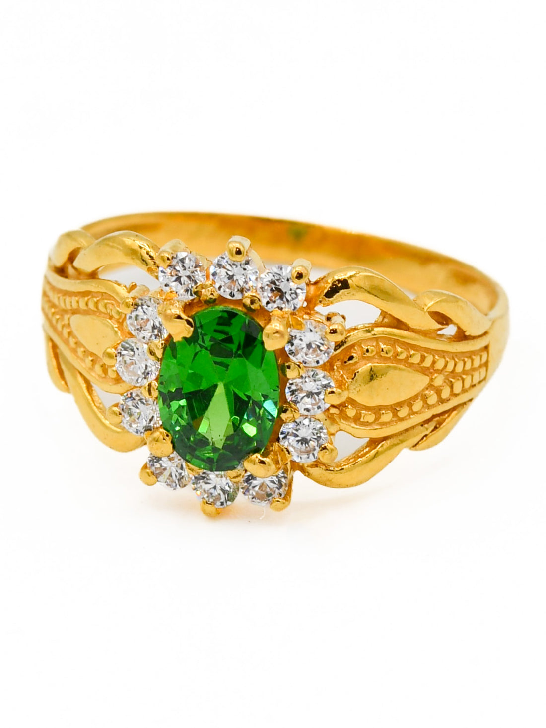 22ct Gold Green CZ Ladies Ring