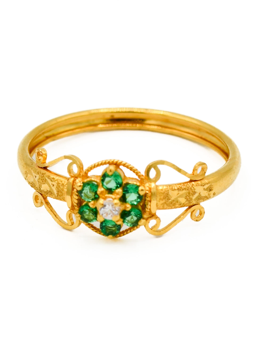 22ct Gold Green CZ Ladies Ring